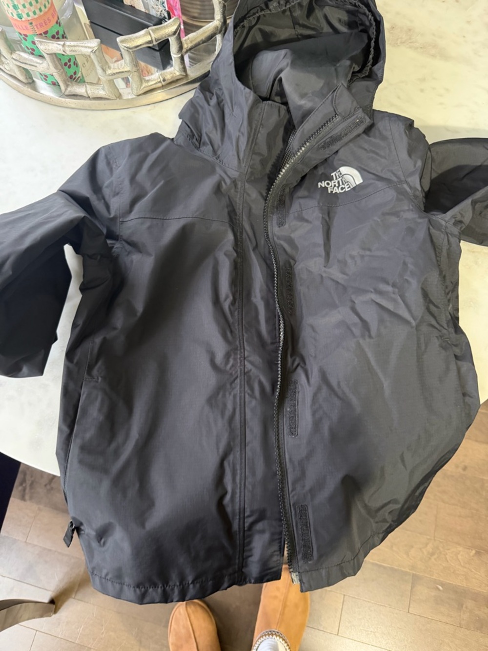 The North Face Black Hooded Rain Jacket girls medium size 10-12